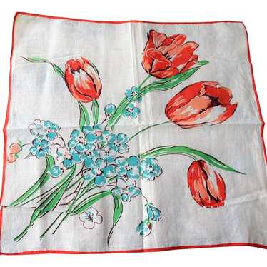 CHEERFUL Vintage Printed Floral Hanky,Tulip Flowe… - image 1