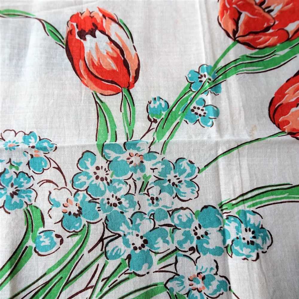 CHEERFUL Vintage Printed Floral Hanky,Tulip Flowe… - image 2