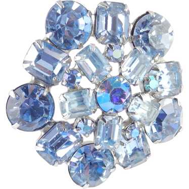 Weiss Domed Blue Rhinestone Brooch Pin