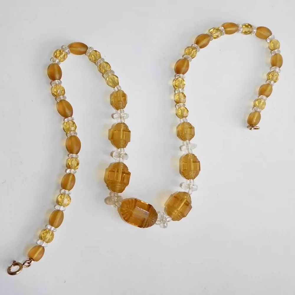 Art Deco Amber & Clear Glass Bead Necklace - image 11