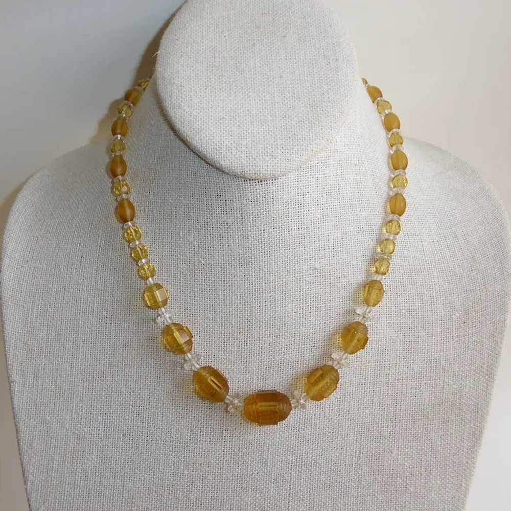 Art Deco Amber & Clear Glass Bead Necklace - image 12