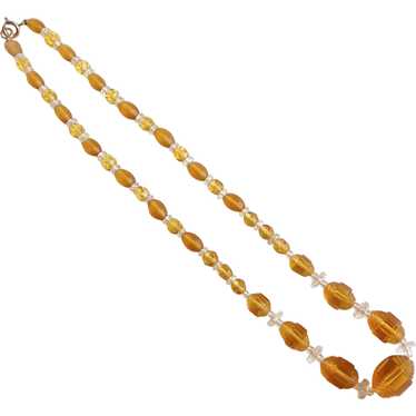 Art Deco Amber & Clear Glass Bead Necklace - image 1