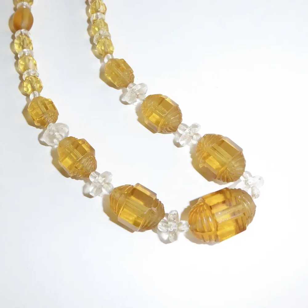 Art Deco Amber & Clear Glass Bead Necklace - image 3