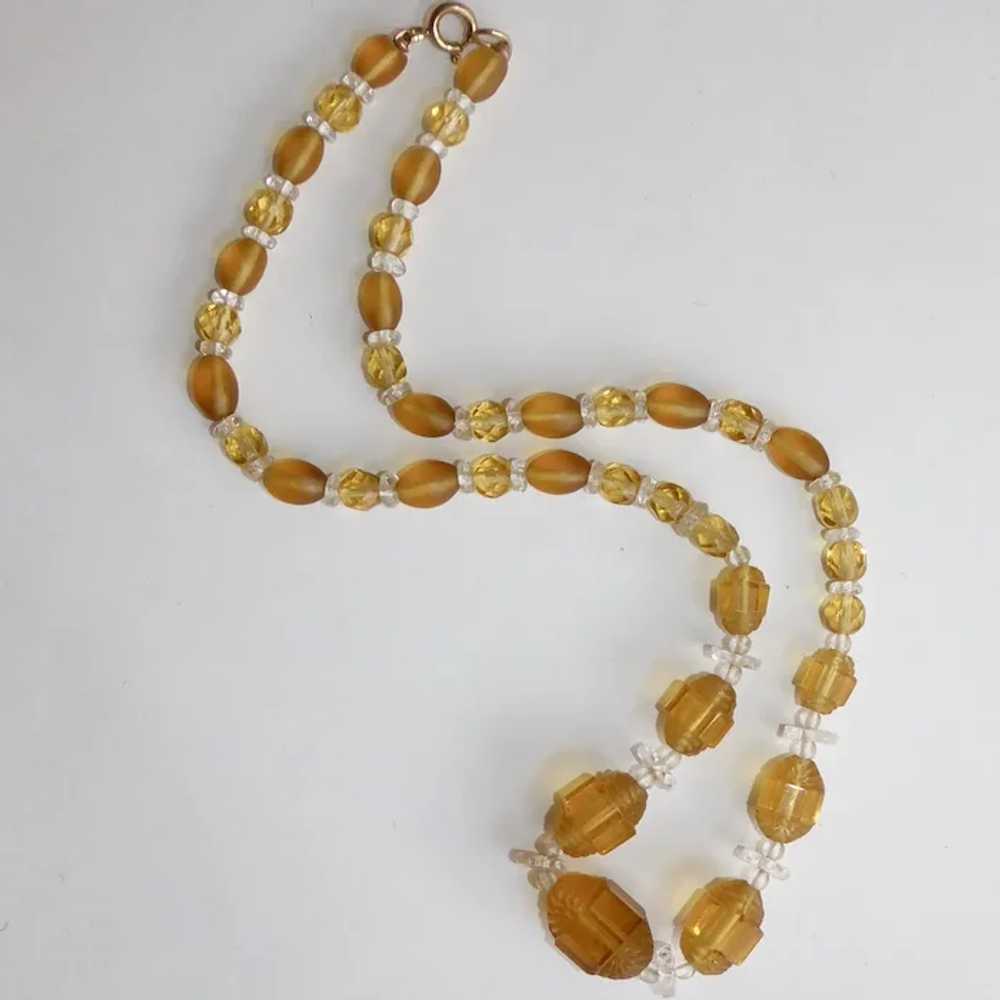 Art Deco Amber & Clear Glass Bead Necklace - image 4