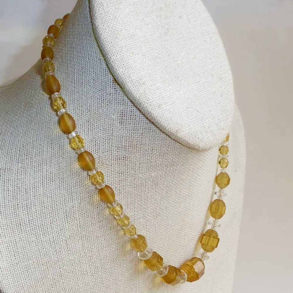 Art Deco Amber & Clear Glass Bead Necklace - image 5