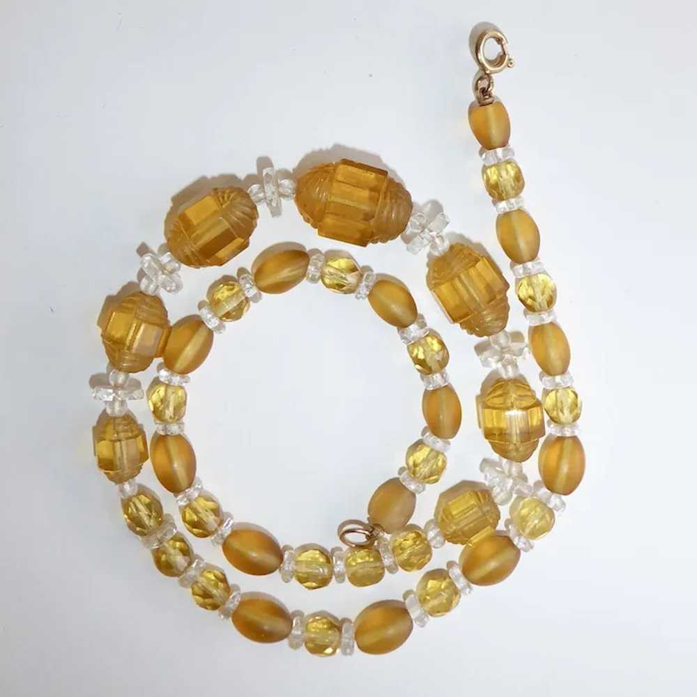 Art Deco Amber & Clear Glass Bead Necklace - image 6