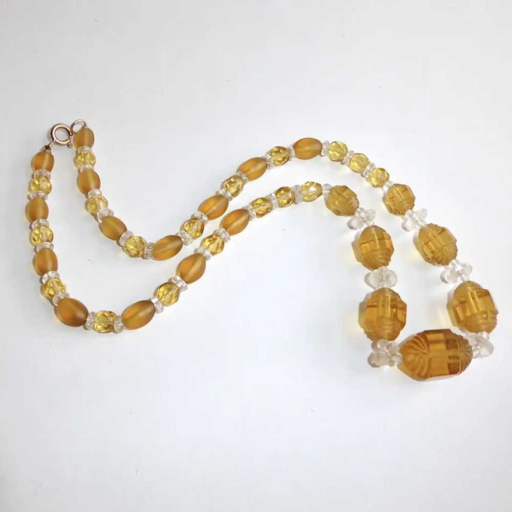 Art Deco Amber & Clear Glass Bead Necklace - image 7