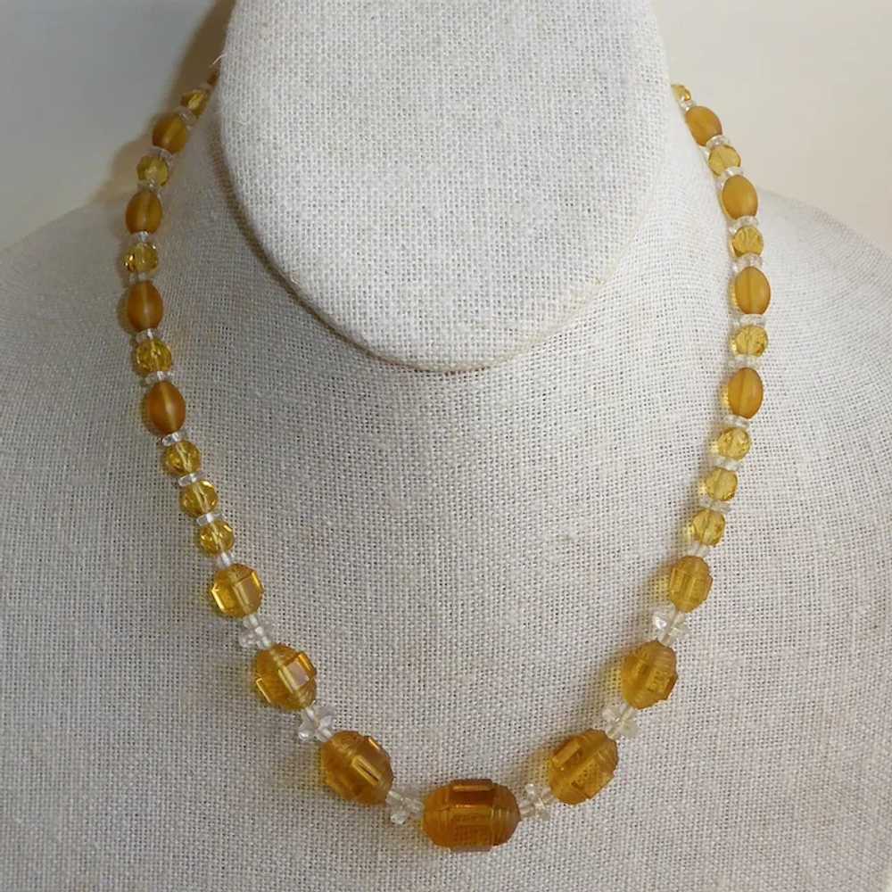 Art Deco Amber & Clear Glass Bead Necklace - image 8