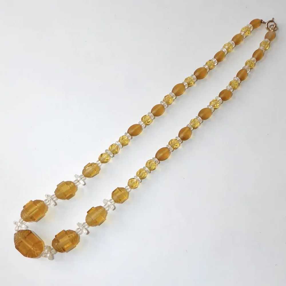 Art Deco Amber & Clear Glass Bead Necklace - image 9