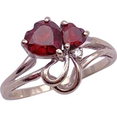 Sweet Garnet and Diamond Double Heart Ring 14K Whi