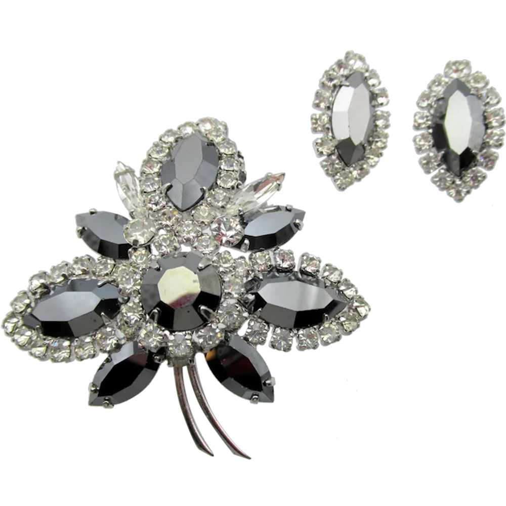 Dazzling Sherman Hematite and Crystal Brooch and … - image 1