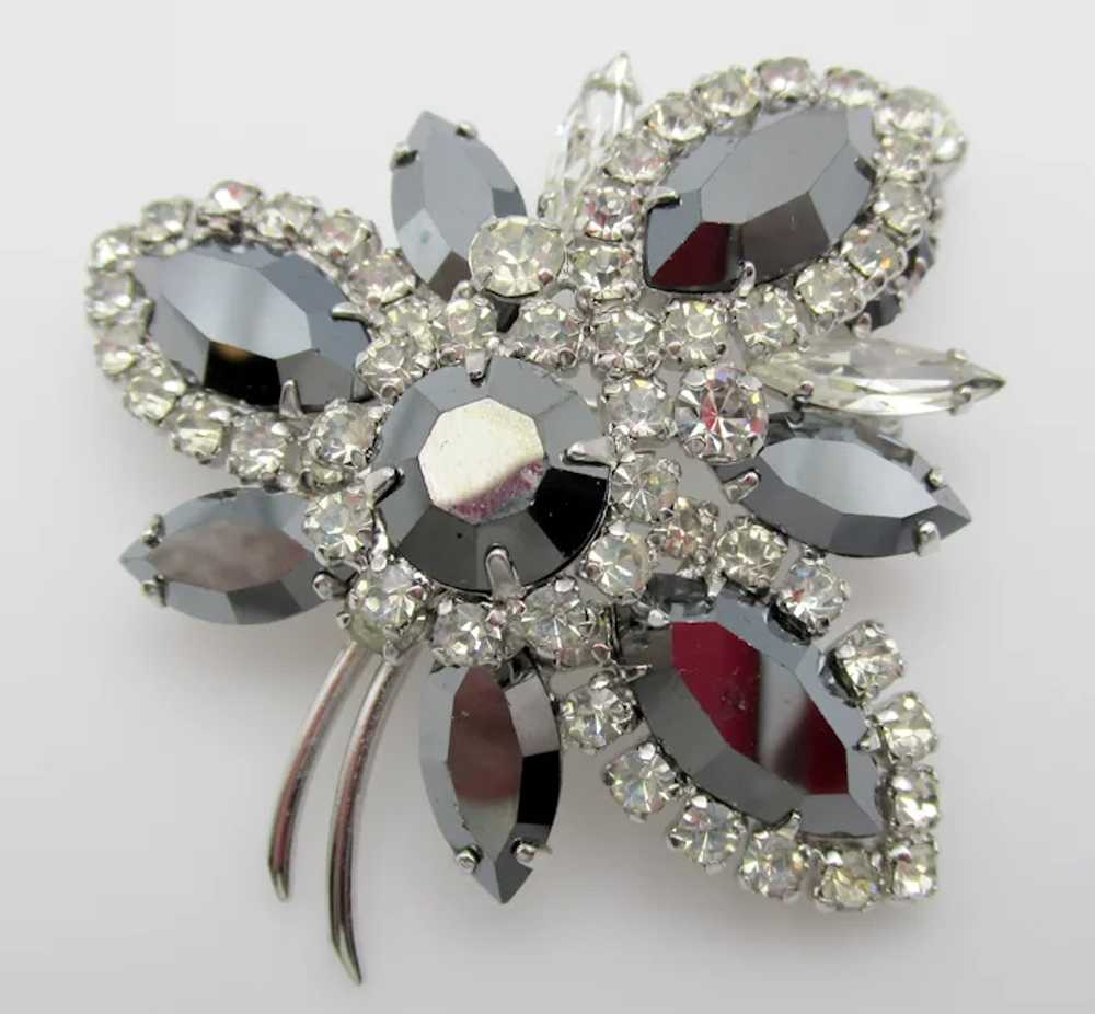 Dazzling Sherman Hematite and Crystal Brooch and … - image 2