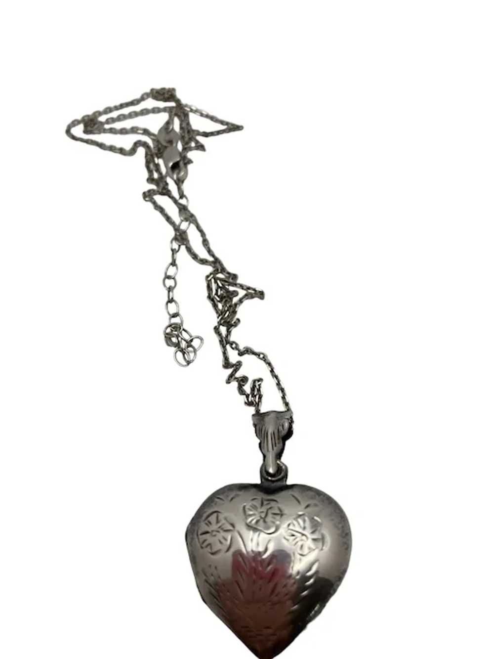 Italian Sterling Silver Hand Chased Heart Locket … - image 2