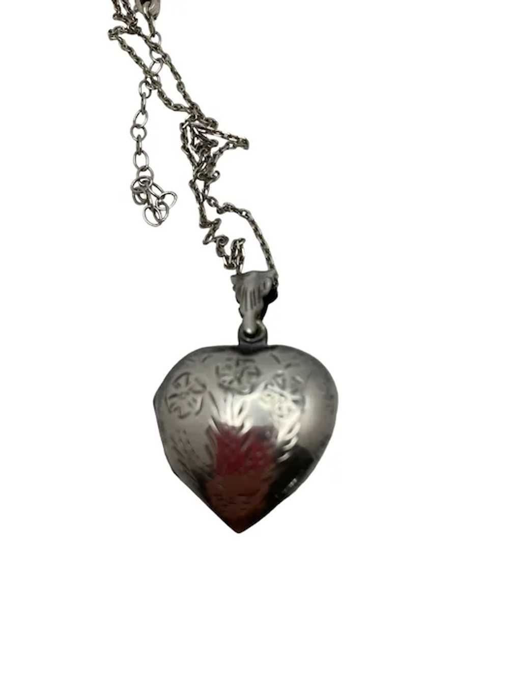 Italian Sterling Silver Hand Chased Heart Locket … - image 5
