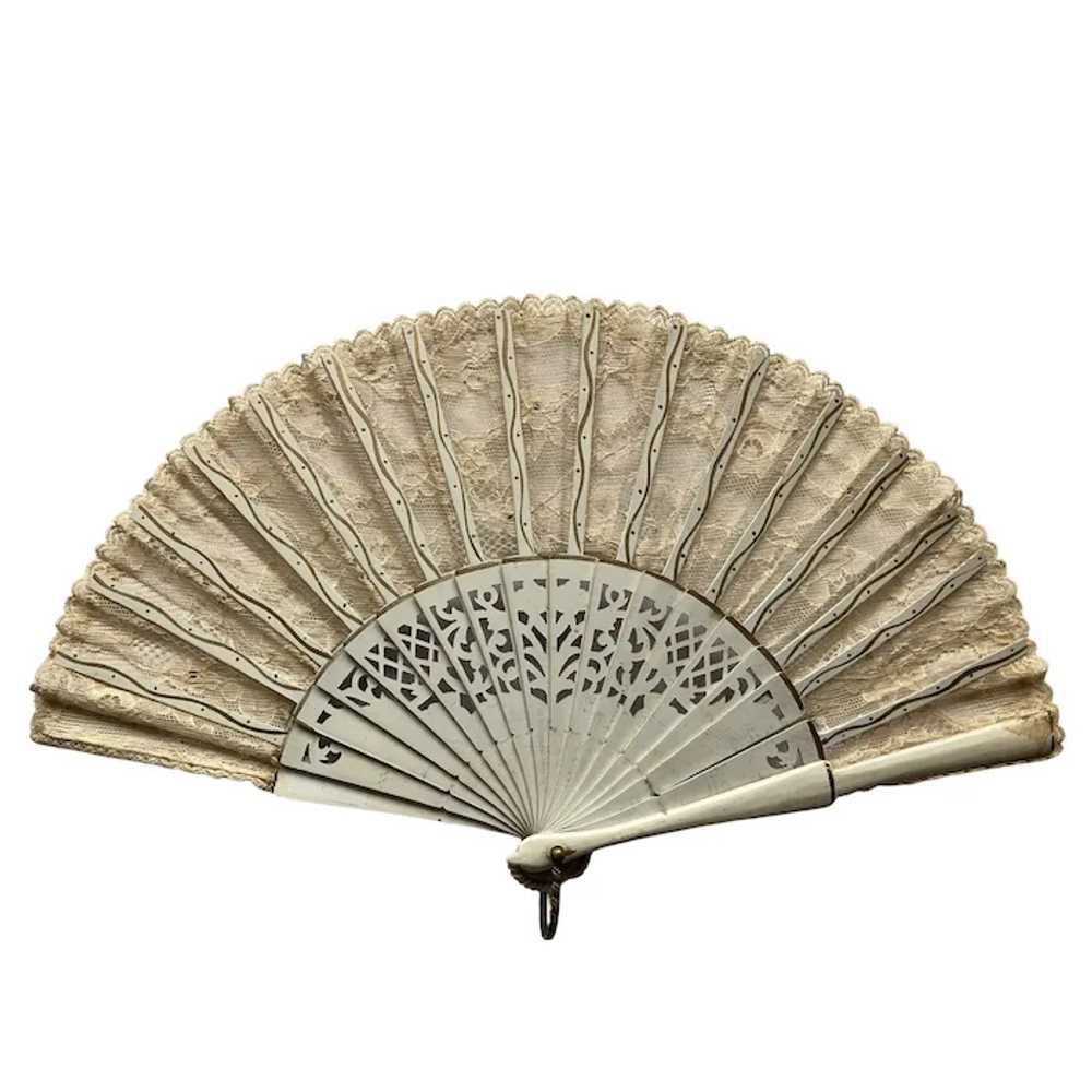 Vintage Cream-Colored Hand-Painted Spanish Fan - image 2