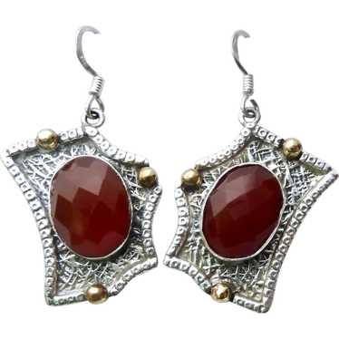 Sterling Silver 925 & Carnelian Dangle Earrings U… - image 1