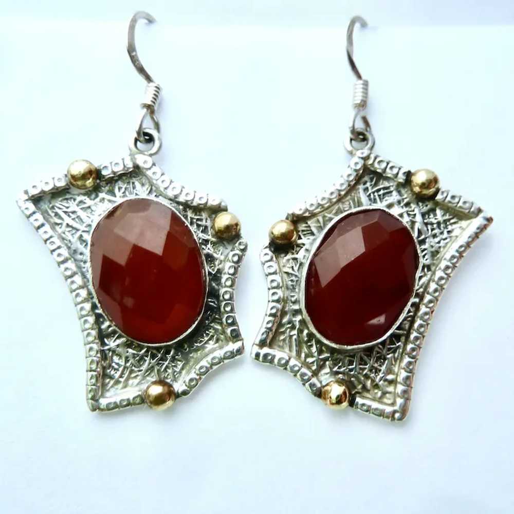 Sterling Silver 925 & Carnelian Dangle Earrings U… - image 2