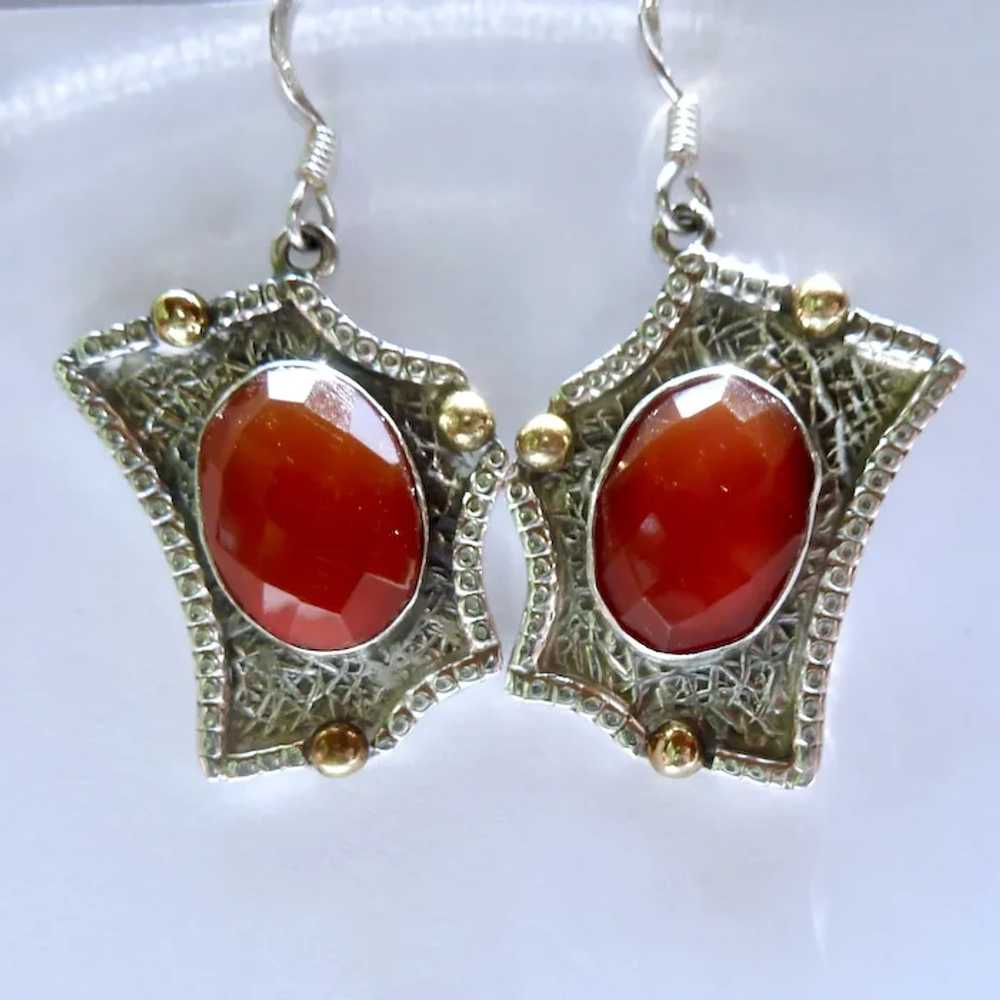 Sterling Silver 925 & Carnelian Dangle Earrings U… - image 3