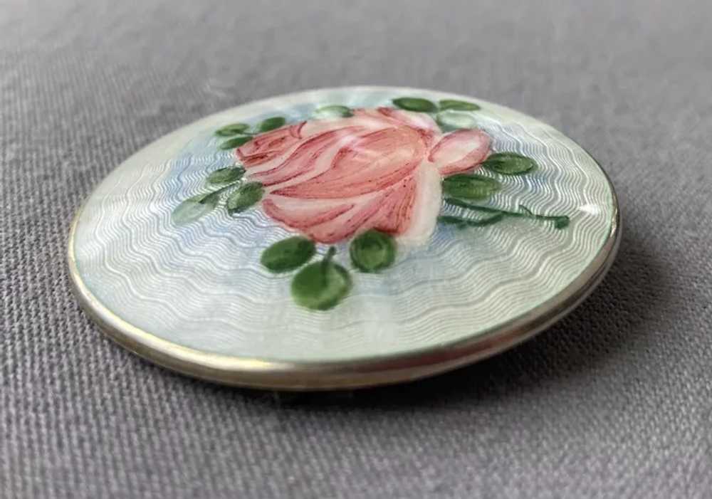 REDUCED Norway Sterling Guilloche Enamel Rose Pin… - image 2