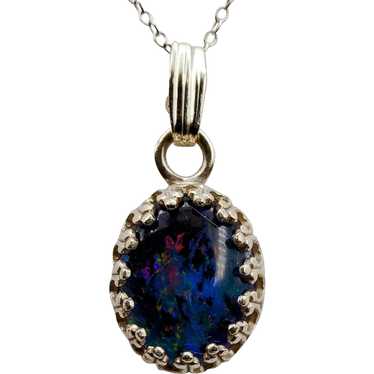 Sterling Australian Black Opal Pendant Necklace - image 1
