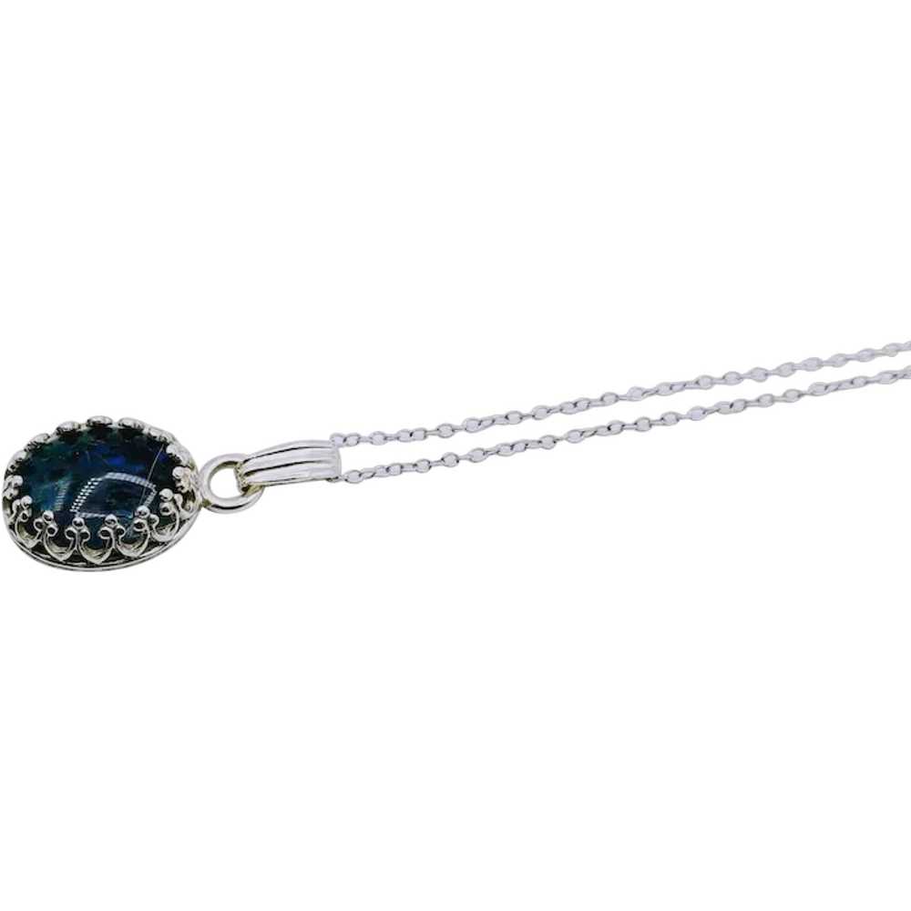 Sterling Australian Black Opal Pendant Necklace - image 2
