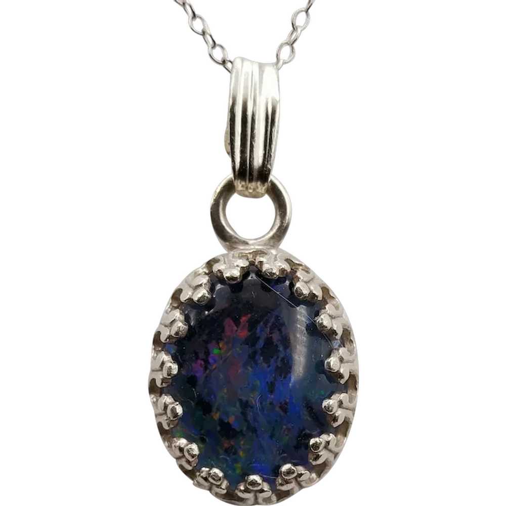 Sterling Australian Black Opal Pendant Necklace - image 5