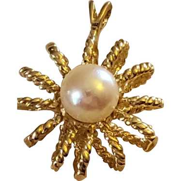 14K Akoya Cultured Pearl Charm, Sun Flower Pendant