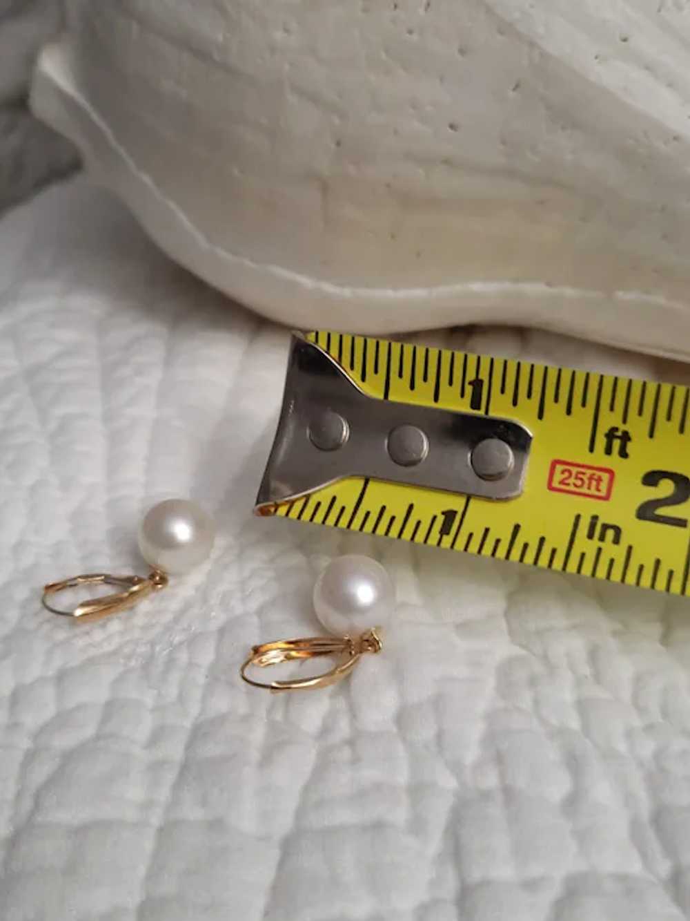 14K 9mm Cultured Soft White Pearl Earrings Leverb… - image 10