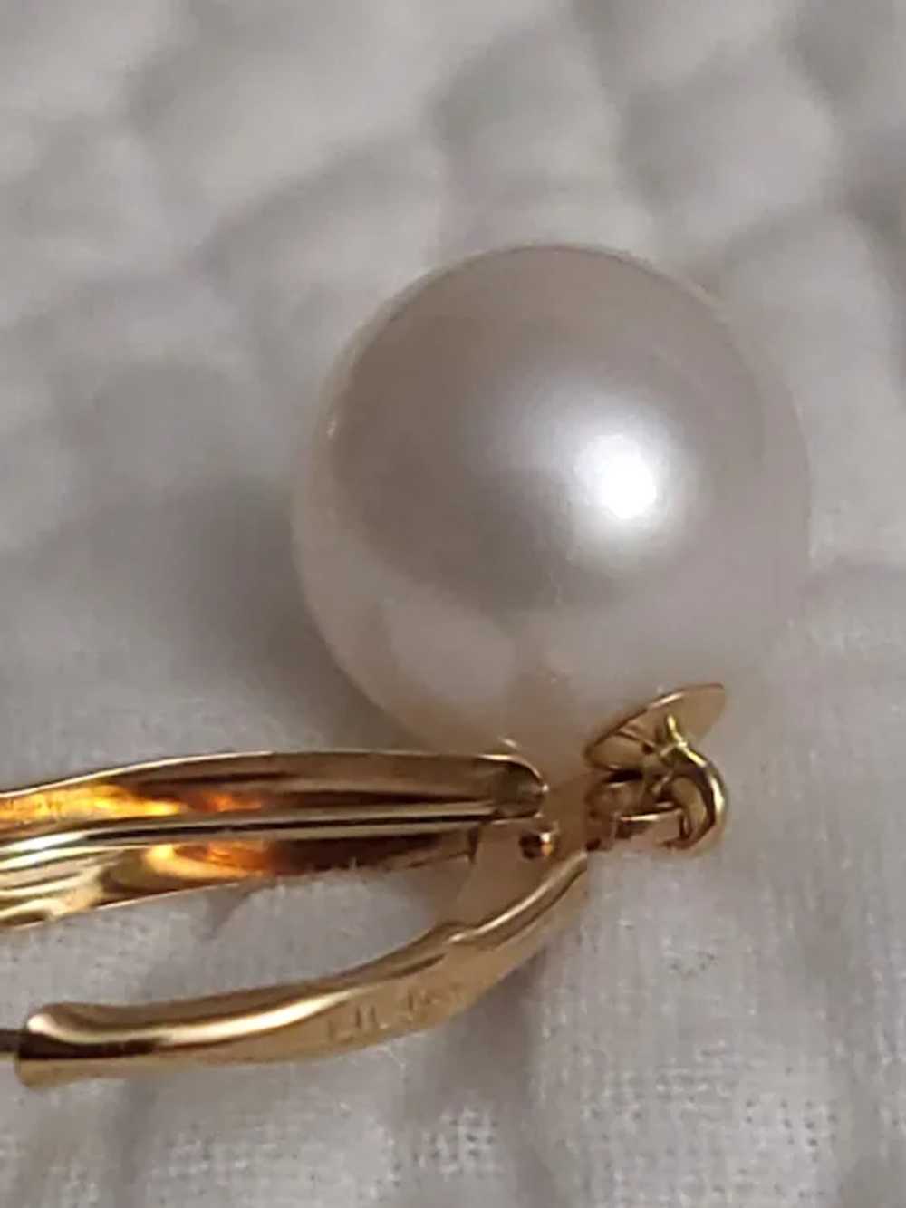 14K 9mm Cultured Soft White Pearl Earrings Leverb… - image 11