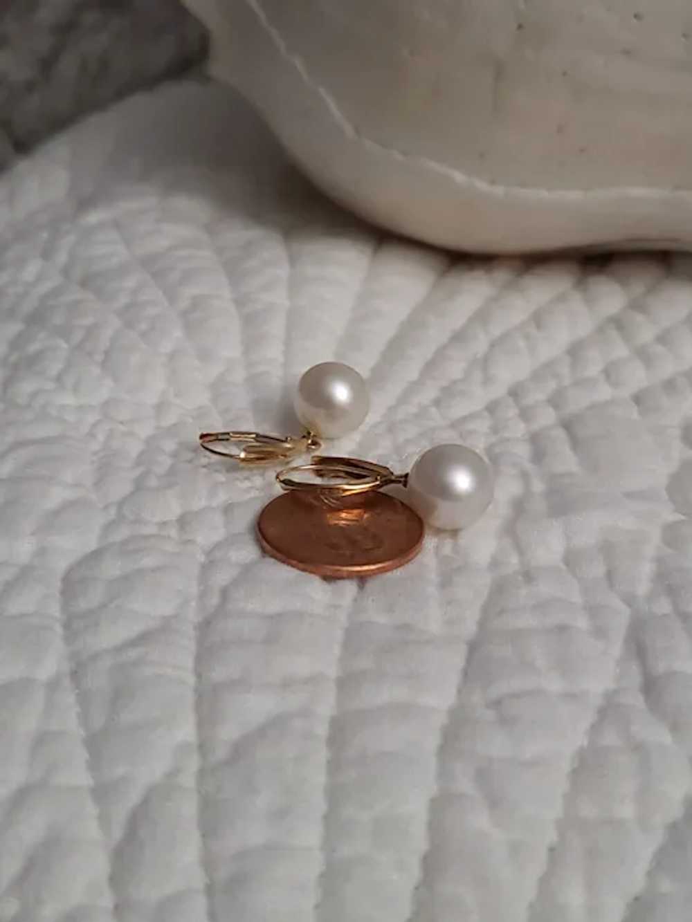 14K 9mm Cultured Soft White Pearl Earrings Leverb… - image 12