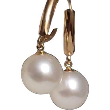 14K 9mm Cultured Soft White Pearl Earrings Leverb… - image 1