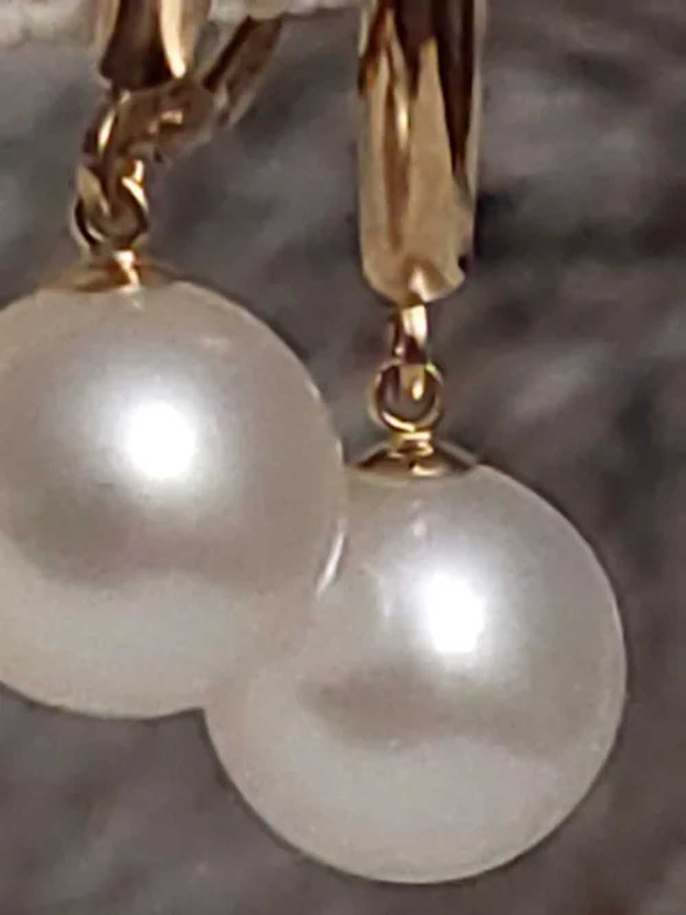 14K 9mm Cultured Soft White Pearl Earrings Leverb… - image 2