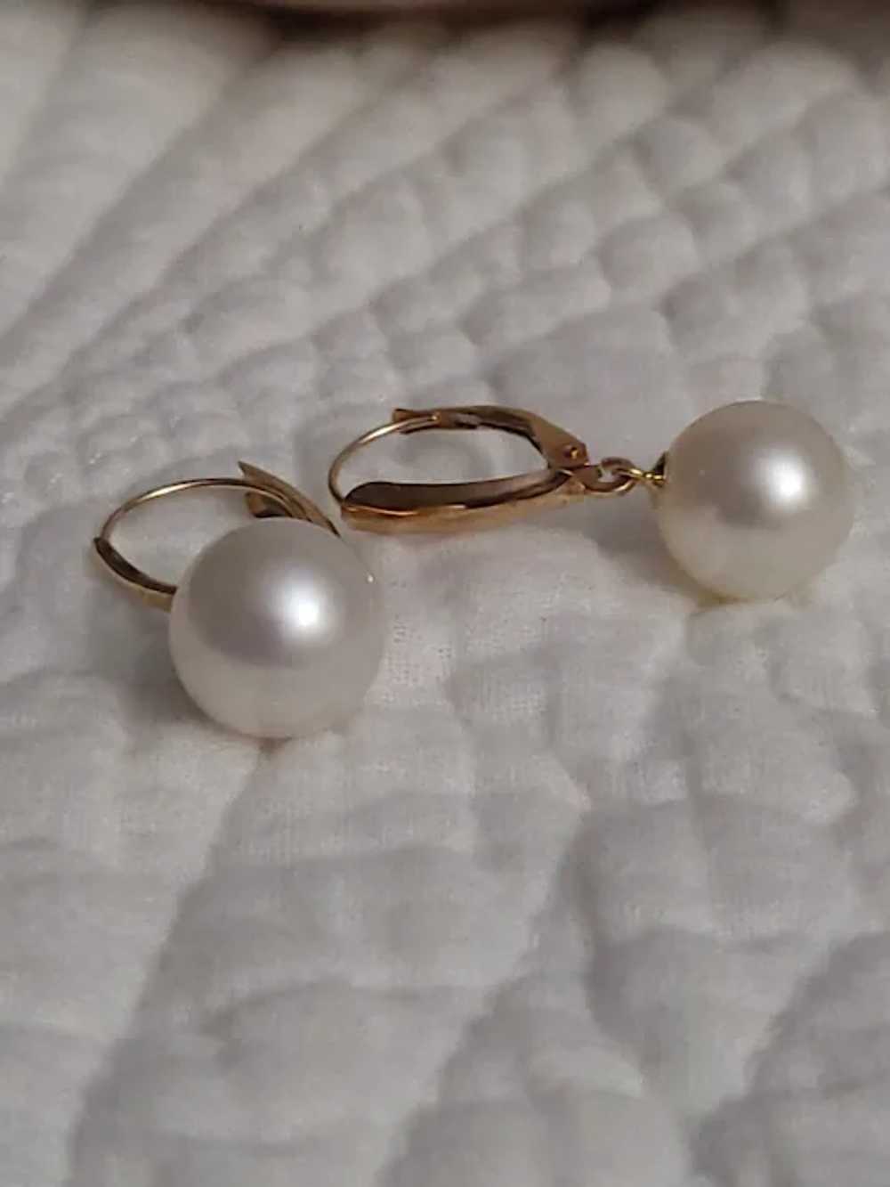 14K 9mm Cultured Soft White Pearl Earrings Leverb… - image 5