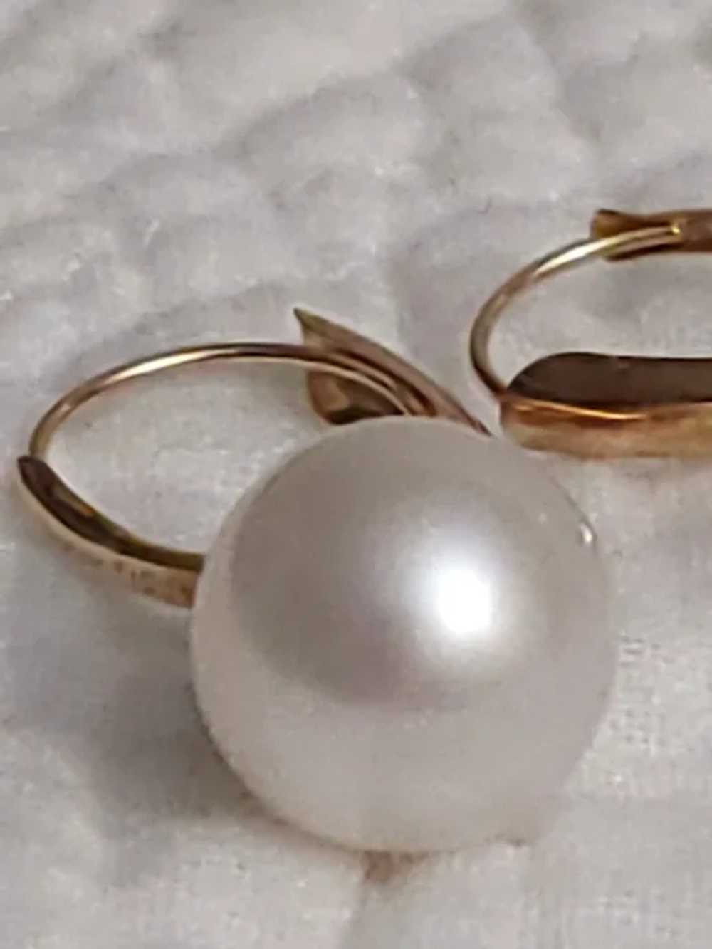 14K 9mm Cultured Soft White Pearl Earrings Leverb… - image 8