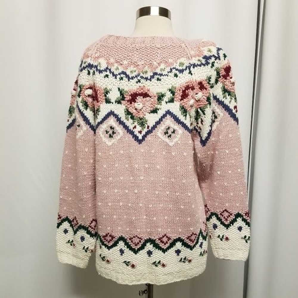 Vintage Vintage 90s y2k Pink Floral Fair Isle Cot… - image 2