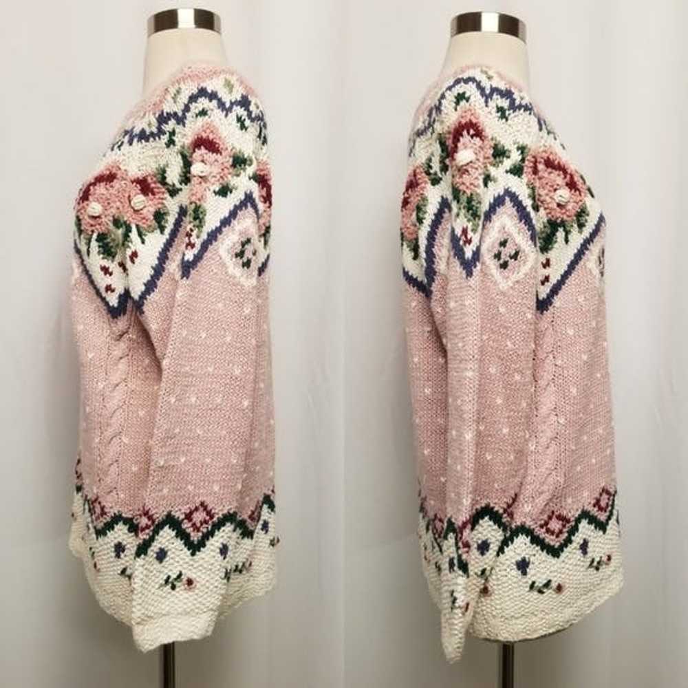 Vintage Vintage 90s y2k Pink Floral Fair Isle Cot… - image 3