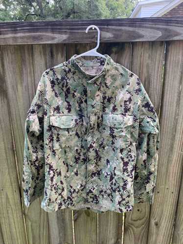 US NAVY Digital Blue Camo Uniform Shirt Jacket Size Large X-Long military