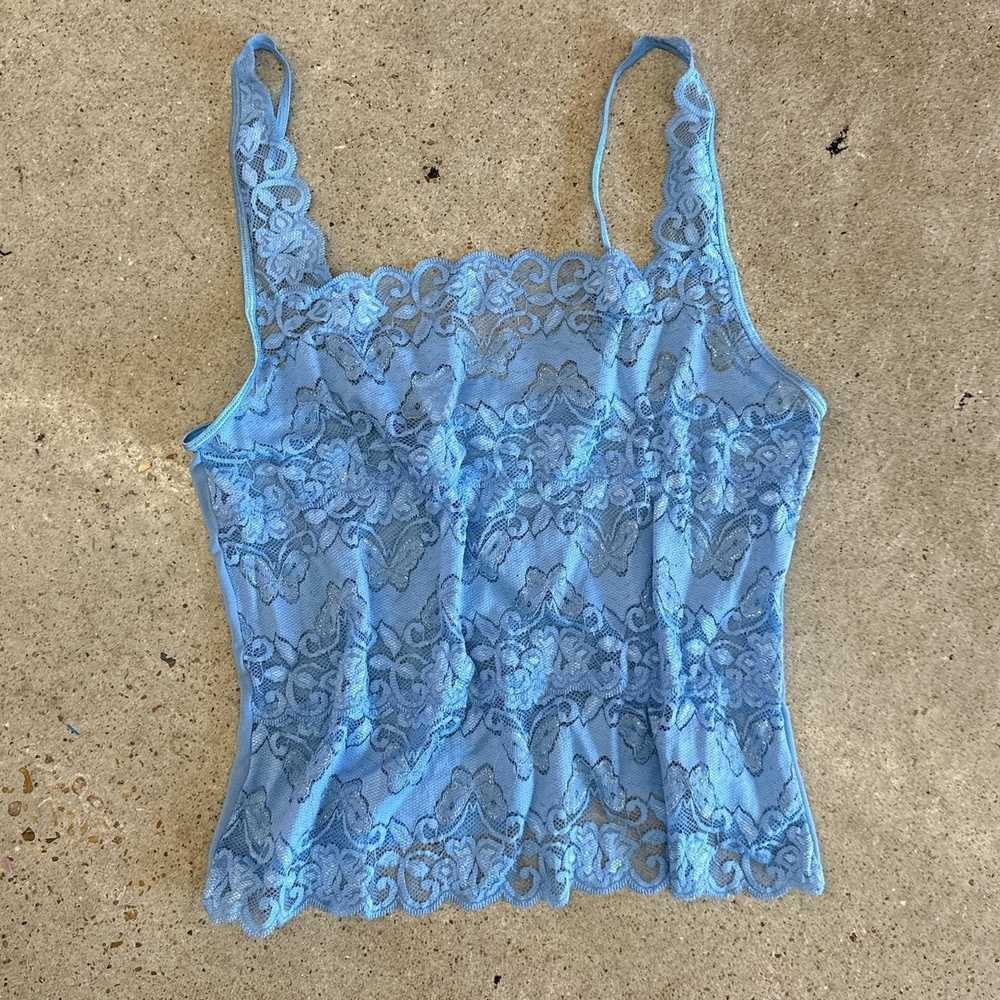 Vintage Baby Blue Sheer Lace Cami - image 2