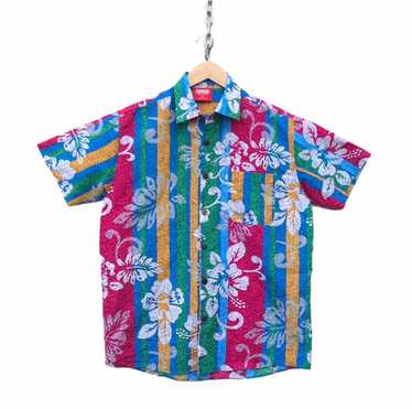 Peacock Blue Floral Men's Silk Hawaiian Shirt Short Sleeve [FC048