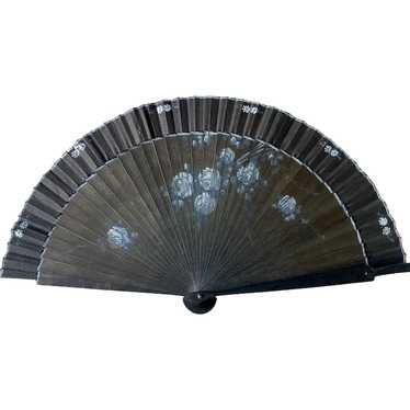 Vintage Hand-painted Fan with White Roses - image 1