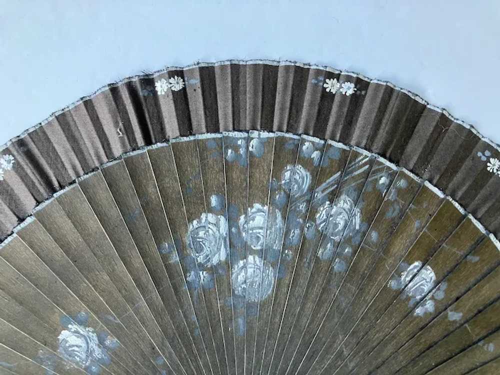 Vintage Hand-painted Fan with White Roses - image 3