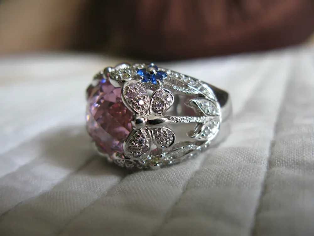 Pink CZ 925 Silver Cocktail Ring Size 8 - image 8