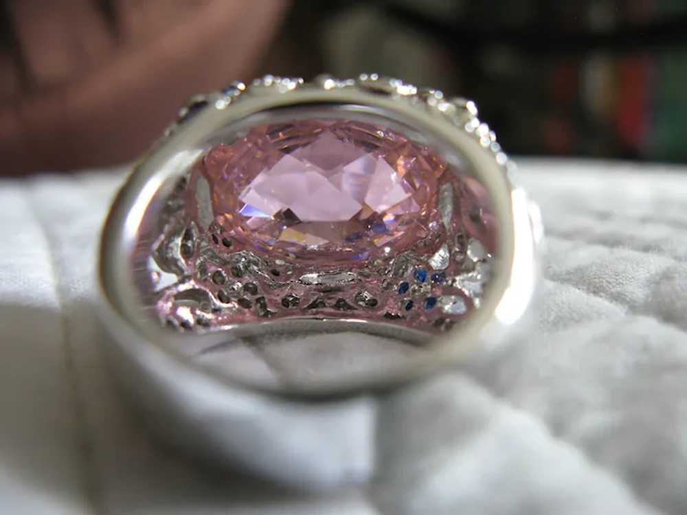 Pink CZ 925 Silver Cocktail Ring Size 8 - image 9