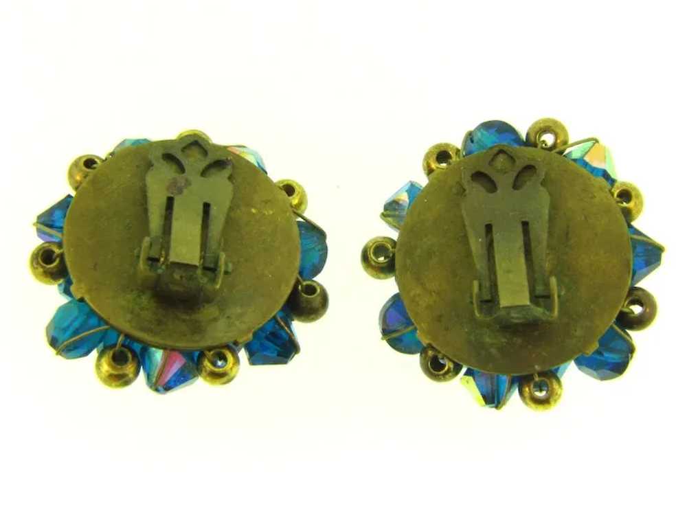 Vintage blue AB beaded clip-on Earrings - image 2