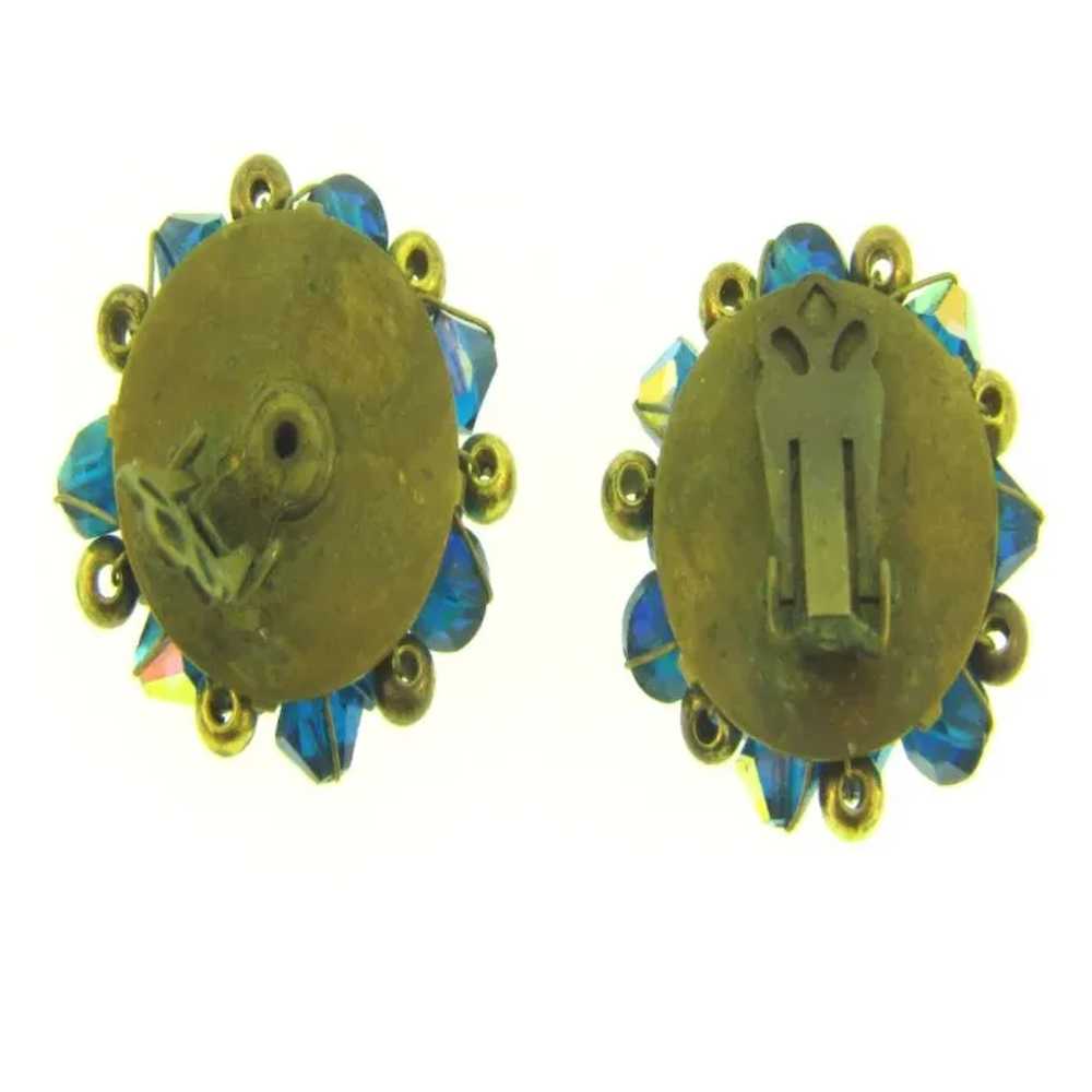 Vintage blue AB beaded clip-on Earrings - image 3