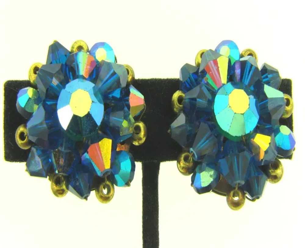 Vintage blue AB beaded clip-on Earrings - image 4