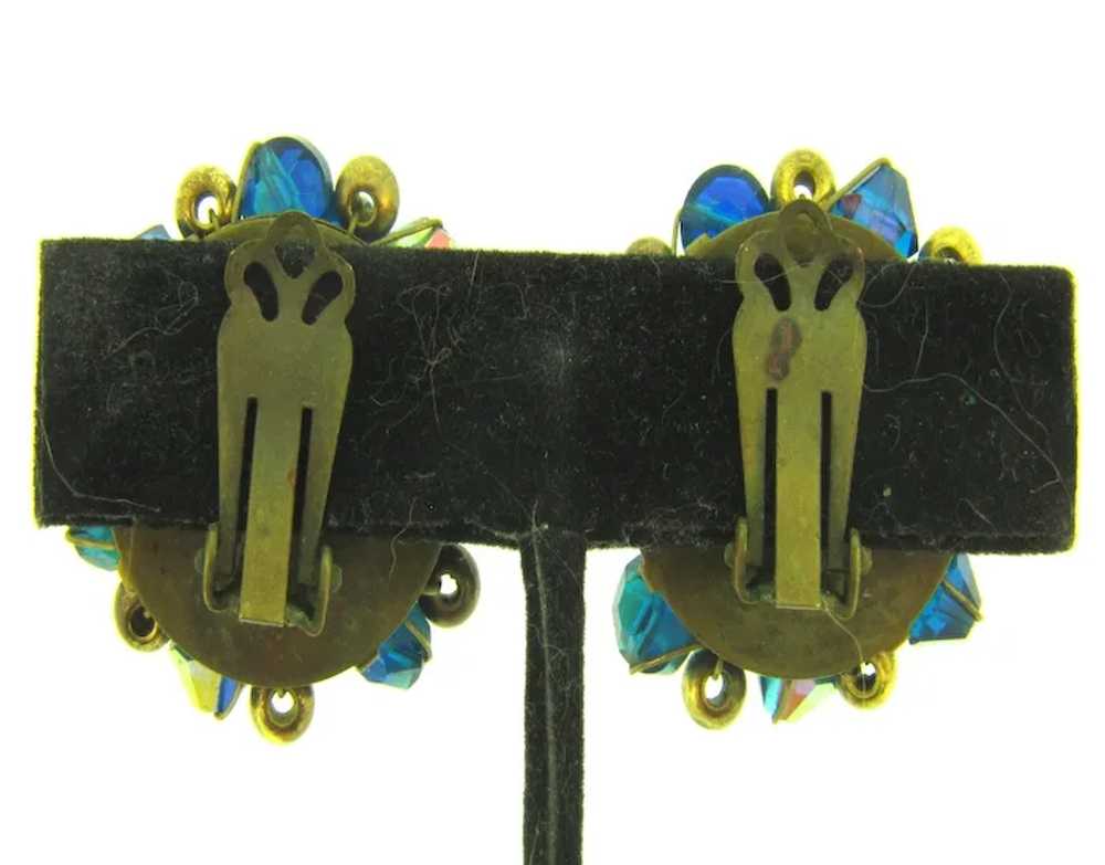 Vintage blue AB beaded clip-on Earrings - image 5