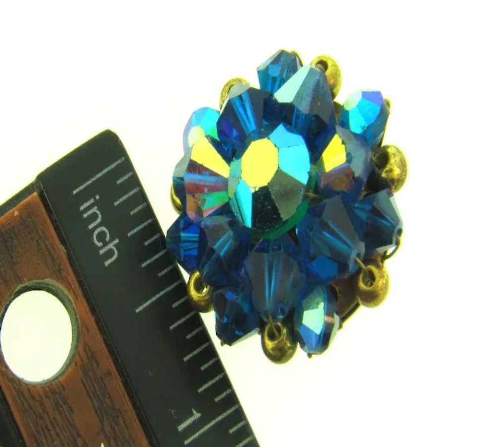 Vintage blue AB beaded clip-on Earrings - image 6
