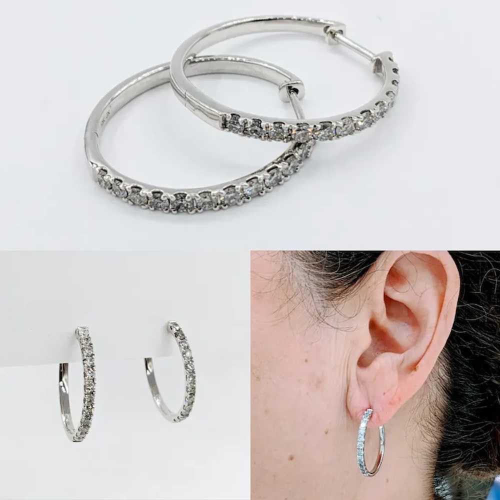 Classic 1.00ctw Round Diamond Hoop Earrings - image 2