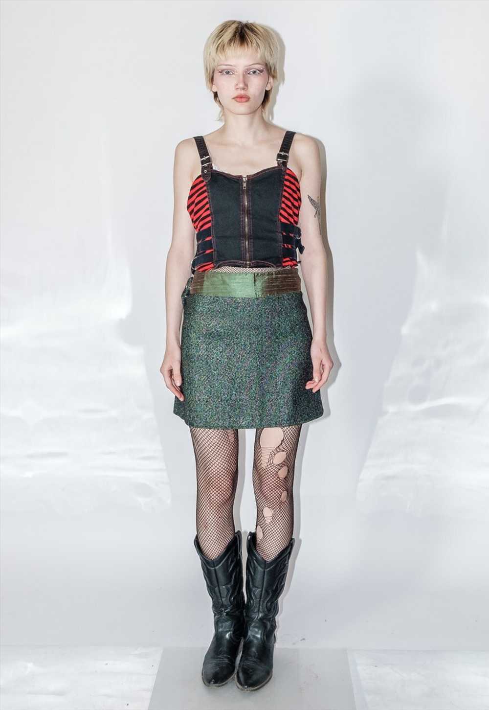 Y2K Vintage adorable wrap mini skirt in emerald g… - image 1